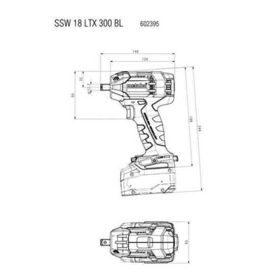 Boulonneuse à chocs 18V 1/2″ 300 Nm SSW 18 LTX 300 BL Metabo 602395840 | ProForPro