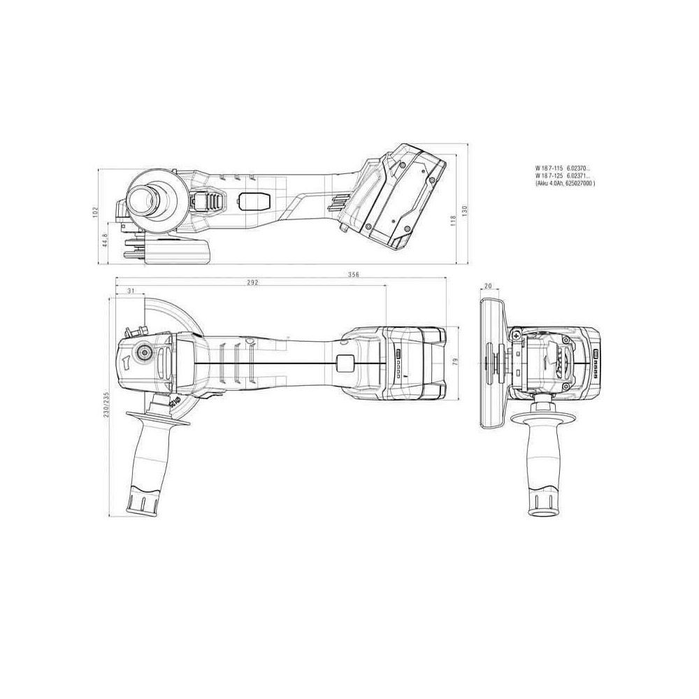 Metabo W 18 7-125 Meuleuse d'angle 18V Ø125 nue | ProForPro