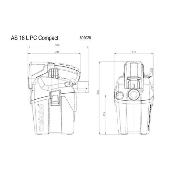 Aspirateur compact sans-fil 18V AS 18 L PC Compact Metabo 602028850 | ProForPro