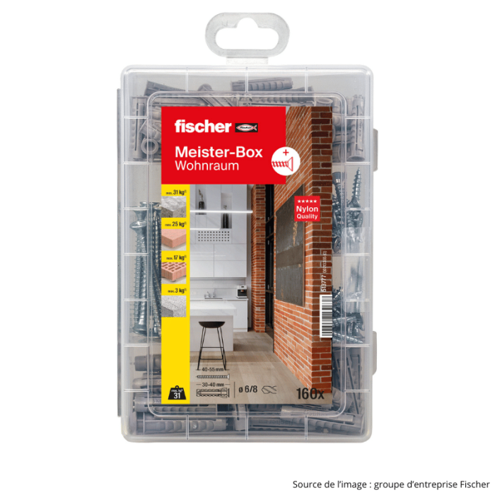 Assortiment vis et chevilles Fischer 160 pièces 513777