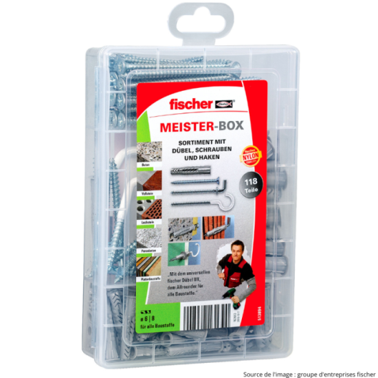 Assortiment chevilles, vis et crochets Fischer 118 pièces 513894