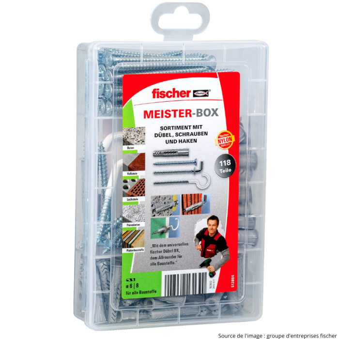 Assortiment chevilles, vis et crochets Fischer 118 pièces 513894