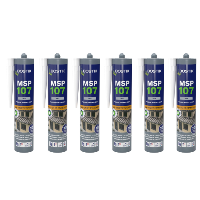 Lot de 6 mastics MS polymères 290 ml gris Bostik MSP107 | ProForPro