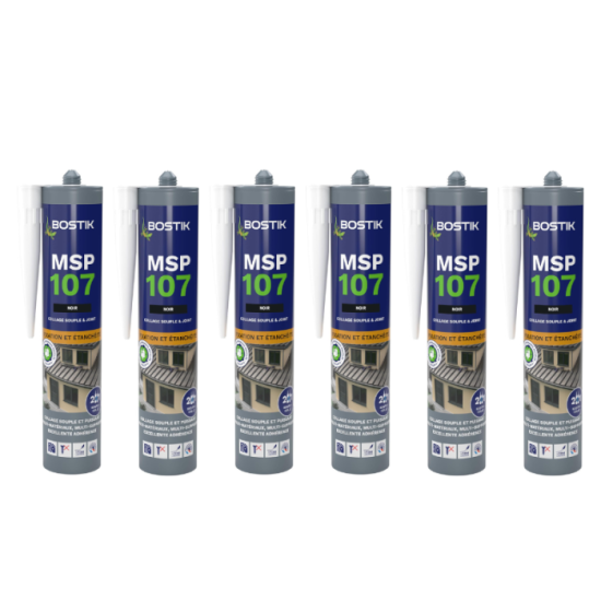 Lot de 6 mastics MS polymères 290 ml noir Bostik MSP107 | ProForPro