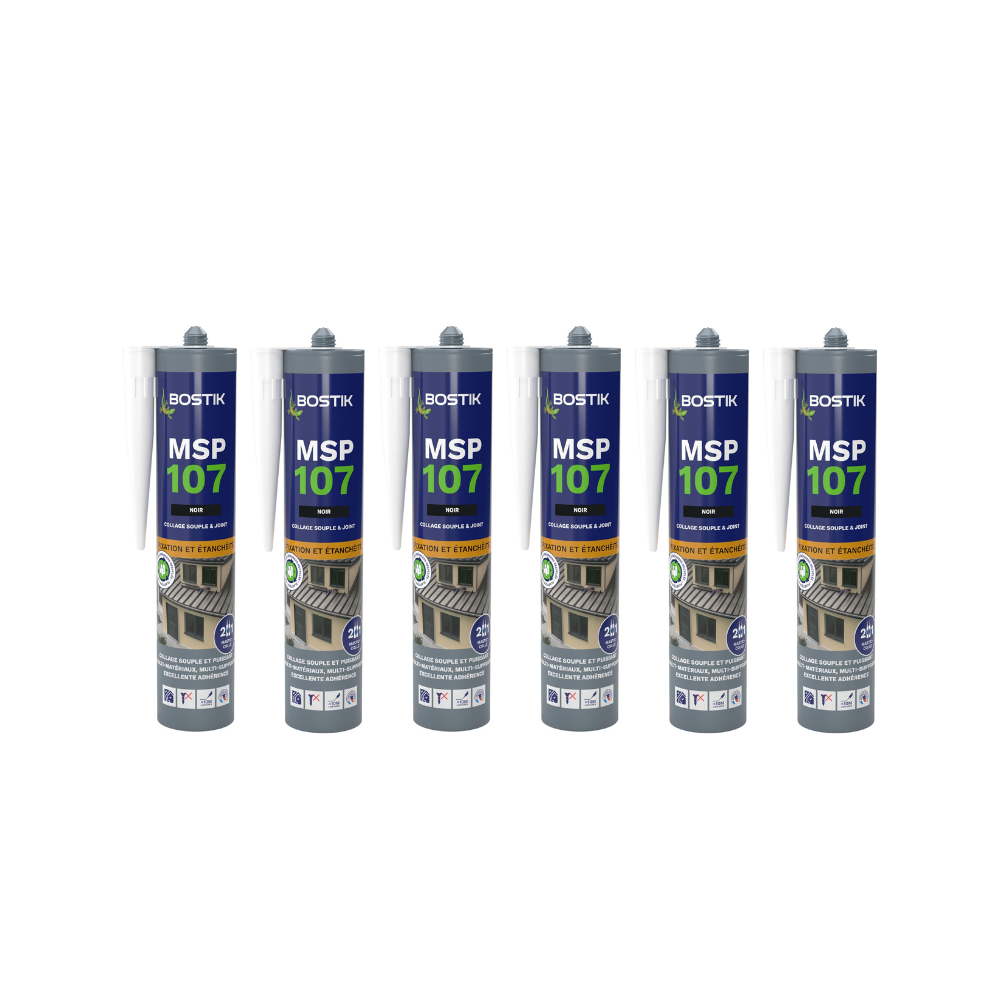 Lot de 6 mastics MS polymères 290 ml noir Bostik MSP107 | ProForPro