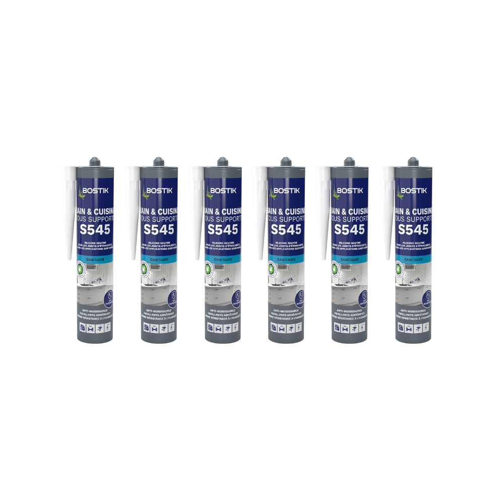 Lot de 6 silicones neutres sanitaires blanc 300 ml Bostik S545 | ProForPro