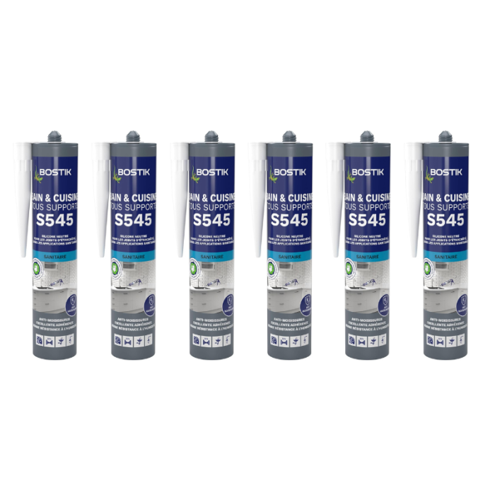 Lot de 6 silicones neutres sanitaires blanc 300 ml Bostik S545 | ProForPro