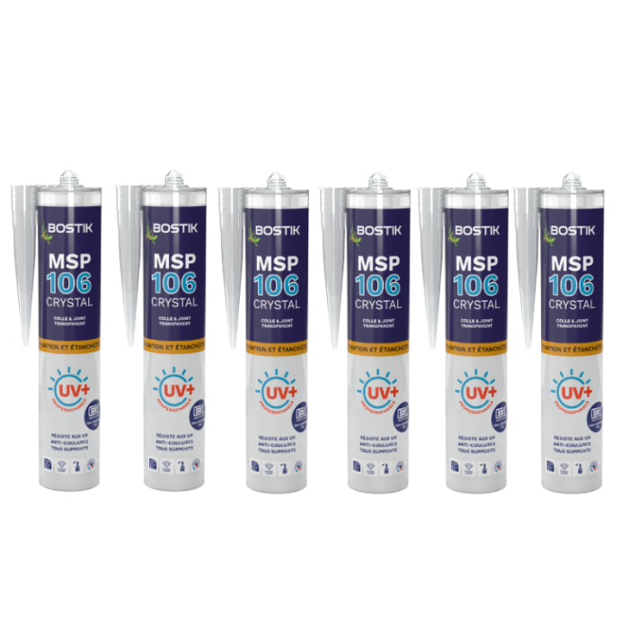 Lot de 6 mastics MS polymères 290 ml transparent Bostik MSP106 | ProForPro