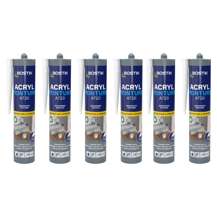 Lot de 6 mastics acryliques peignables blanc 310 ml Bostik | ProForPro