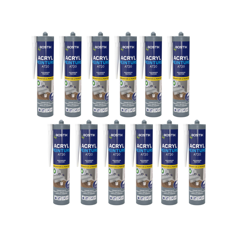 Lot de 12 mastics acryliques peignables blanc 310 ml Bostik | ProForPro