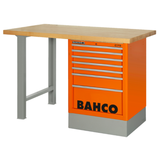 Établi d'atelier plateau bois 1,50 m 6 tiroirs orange Bahco 1495K6CWB15TW | ProForPro