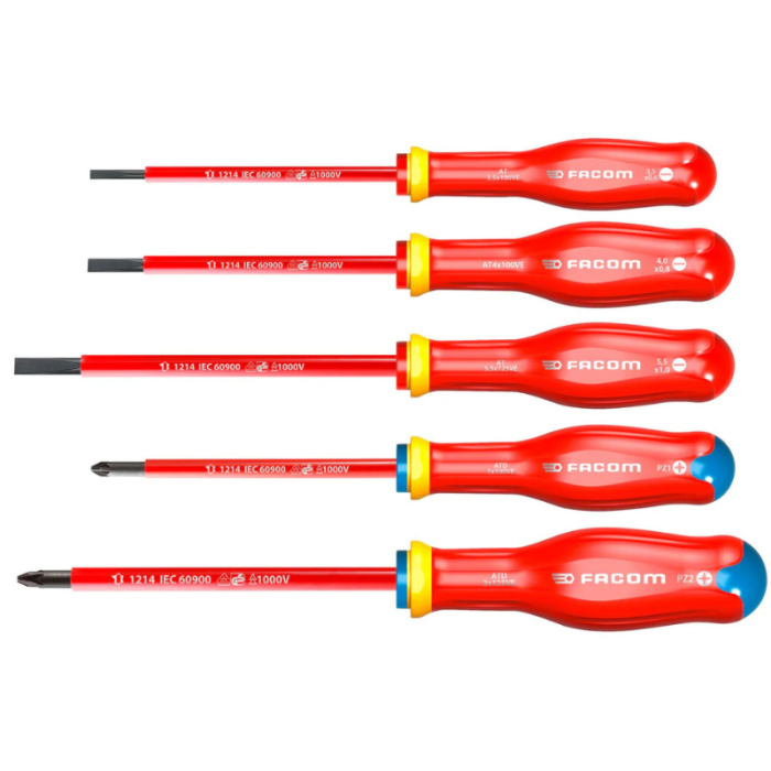 Lot de 5 tournevis isolés 1000V Facom PROTWIST | ProForPro