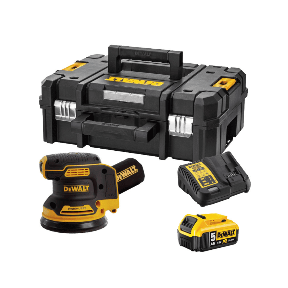 Ponceuse excentrique 18V XR DeWalt (Ø125mm, 1×5,0Ah, en coffret)