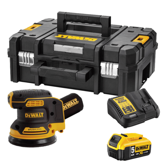 Ponceuse excentrique 18V XR DeWalt (Ø125mm, 1×5,0Ah, en coffret)