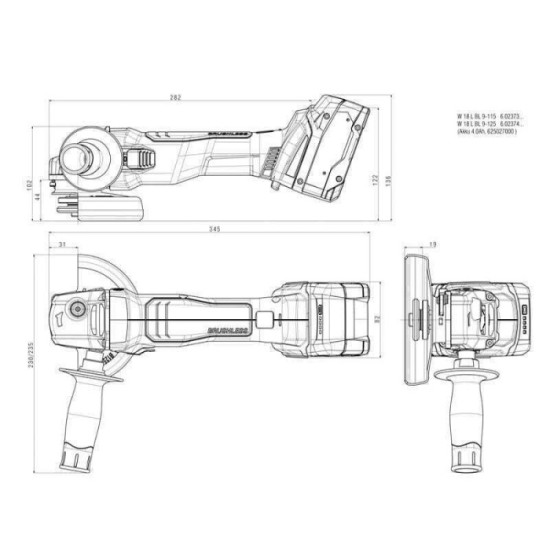 Meuleuse d angle 18V 125 mm w 18 l bl 9 125 dans metabox Metabo 602374840