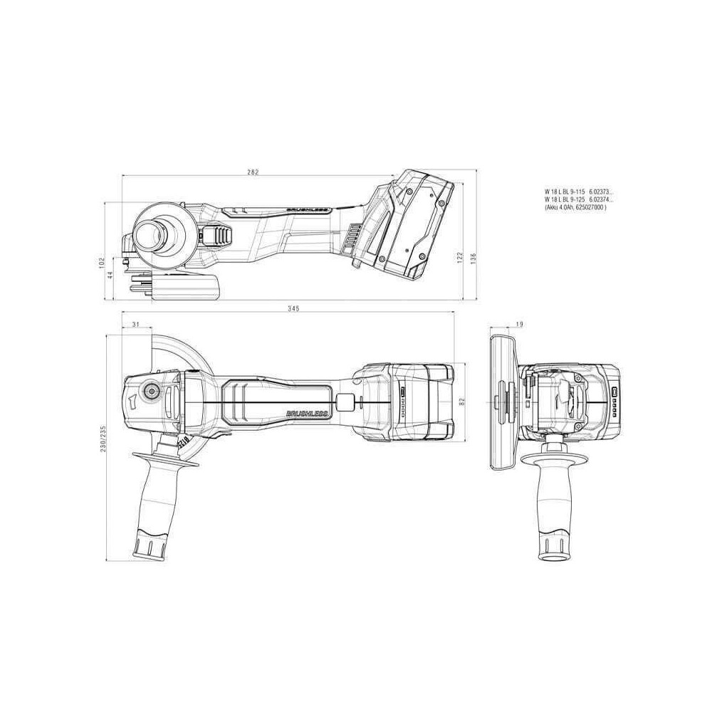 Meuleuse d angle 18V 125 mm w 18 l bl 9 125 dans metabox Metabo 602374840